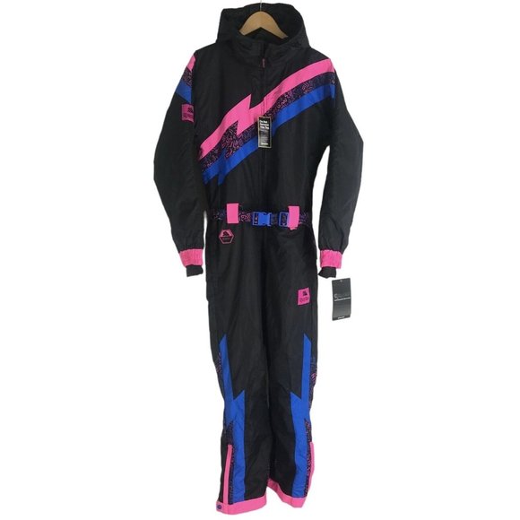 Tipsy Elves Ski Suit Mens Size small Night Run Retro 80’s Black Pink Snow Suit - Picture 1 of 16
